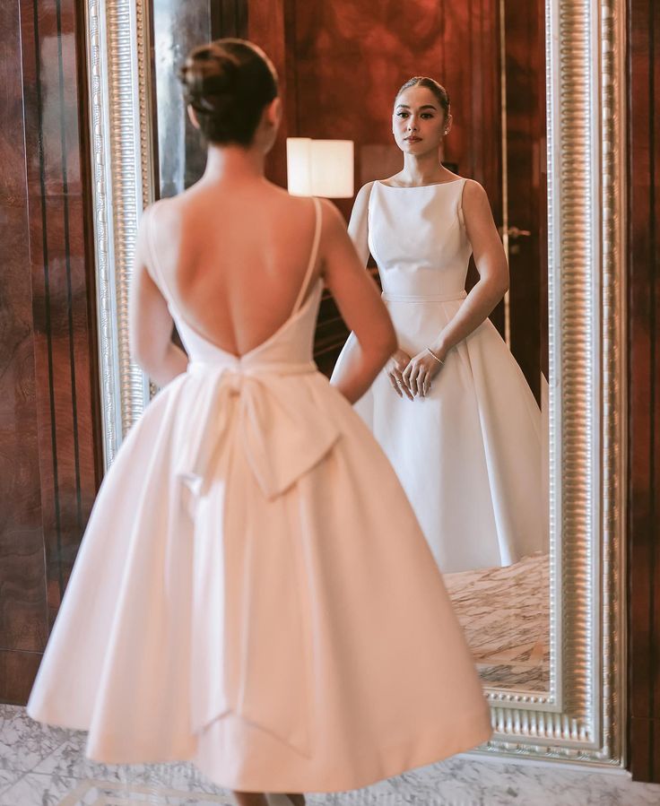 Simple White Backless Wedding Dress Evening Party Dress fg7036 - VelvetHem