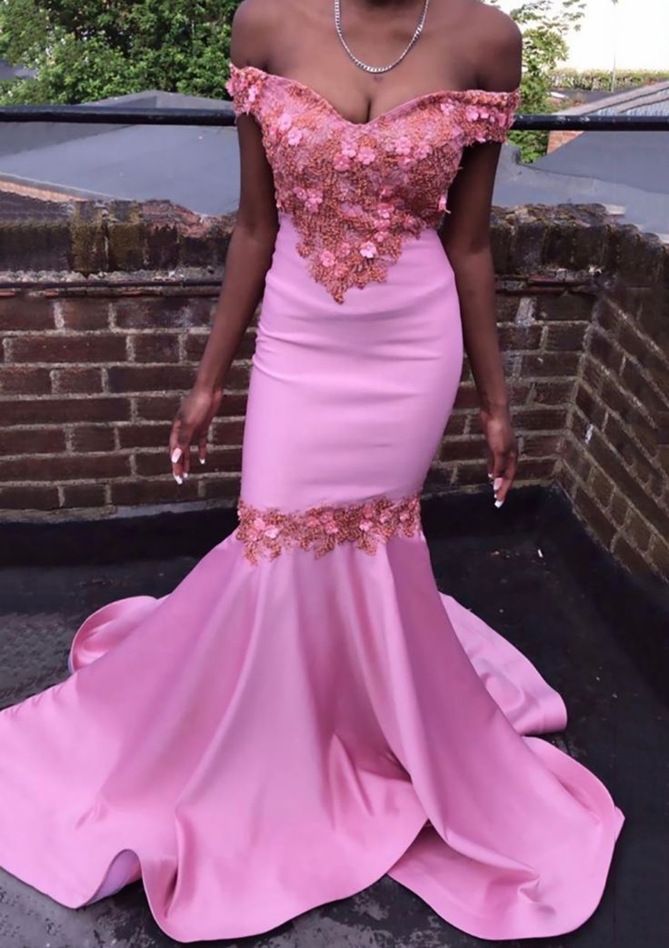 Mermaid Off-the-Shoulder Court Train Satin Prom Dress With Beading Flowers fg7040 - View 2 | VelvetHem