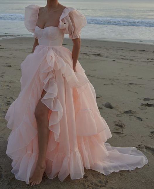 Pink Prom Dresses Short Puff Sleeves Ruffles Prom Party Gowns Princess Formal Dresses fg7218 - View 3 | VelvetHem