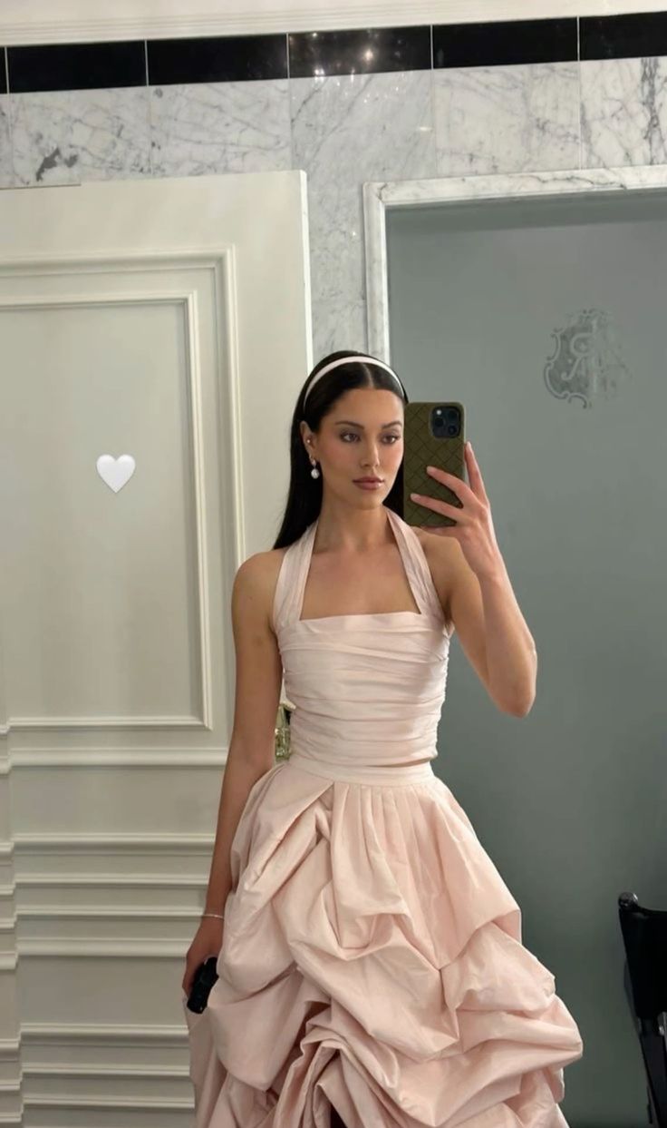 Glamorous Two Pieces Light pink Satin long prom dress fg7128 - VelvetHem