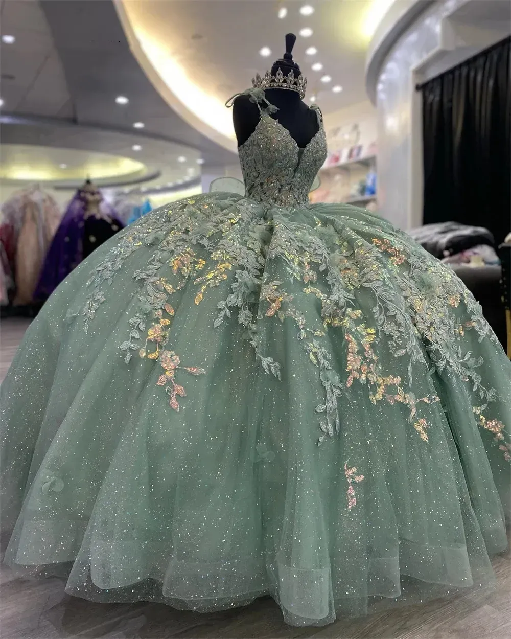Shimmering Light Green Quinceanera Ball Gown Dress with Corset Style fg6579 - VelvetHem