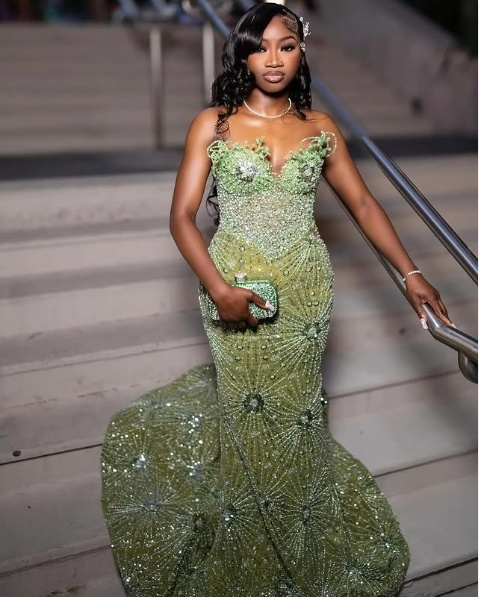 Green Mermaid Long Evening Gown Shinny Prom Dress fg7075 - View 5 | VelvetHem