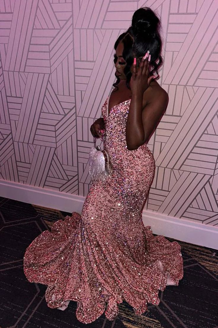 Mermaid Strapless Pink Sequins Long Prom Dress fg6960 - VelvetHem