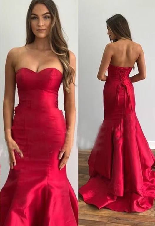 Elegant Mermaid Prom Dresses Sweetheart Tiered Floor Length Formal Party Dress Burgundy Prom Gowns fg6609 - View 2 | VelvetHem
