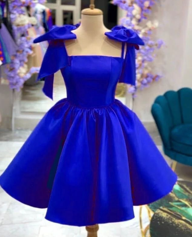A Line Homecoming Dresses 2024 Bow Strap Satin Prom Cocktail Party Gown fg6222 - VelvetHem