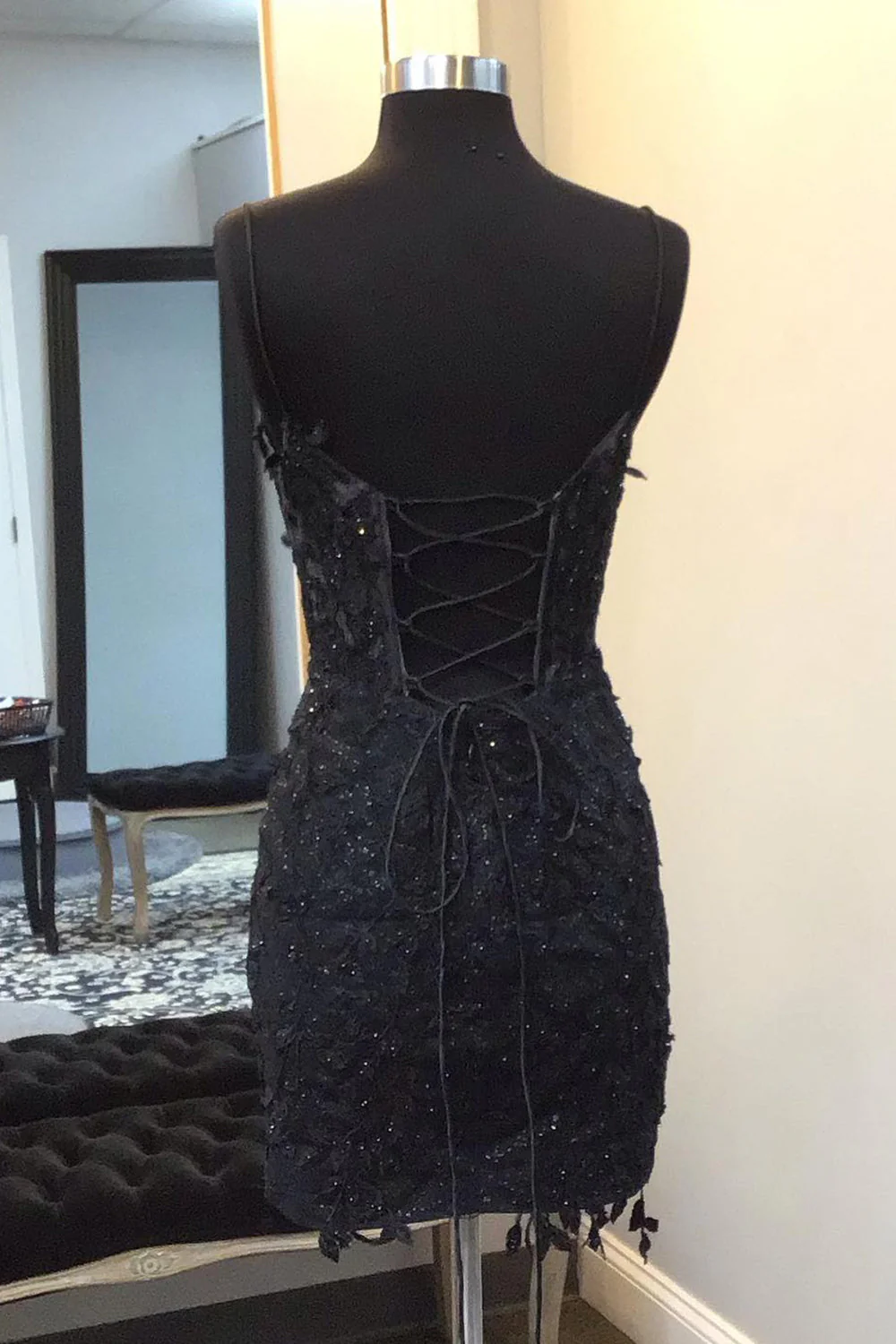 Sparkly Black Corset Lace Tight Short Homecoming Dress fg6311 - View 2 | VelvetHem