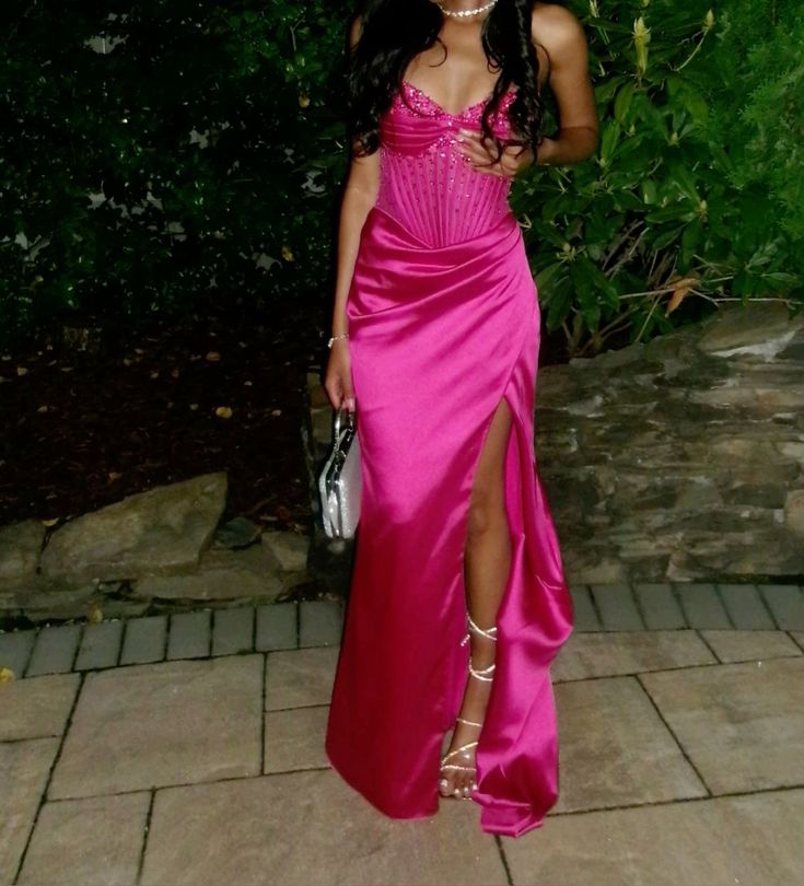 Fuchsia Sweetheart Prom Dress Mermaid Long Split Gown fg6504 - VelvetHem