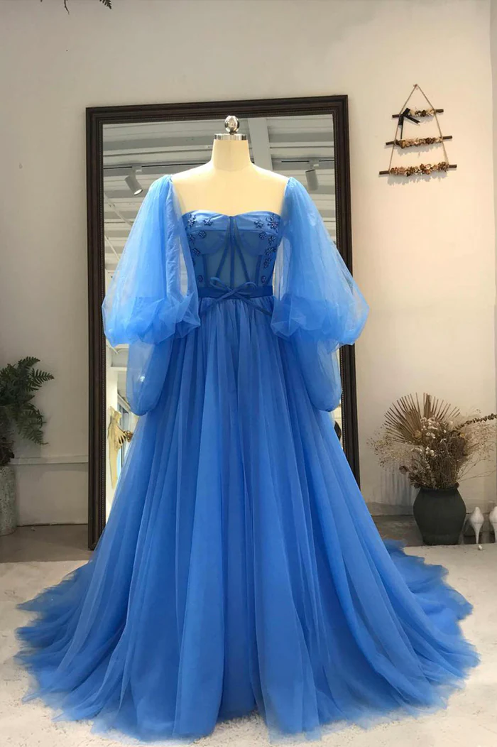 Tulle Long Sleeve Prom Dress, A-Line Tulle Formal Evening Dress fg6328 - View 2 | VelvetHem