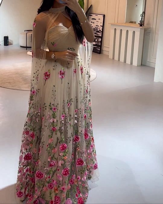 A-line Tulle Floral Long Prom Dress Unique Evening Dress fg6967 - VelvetHem