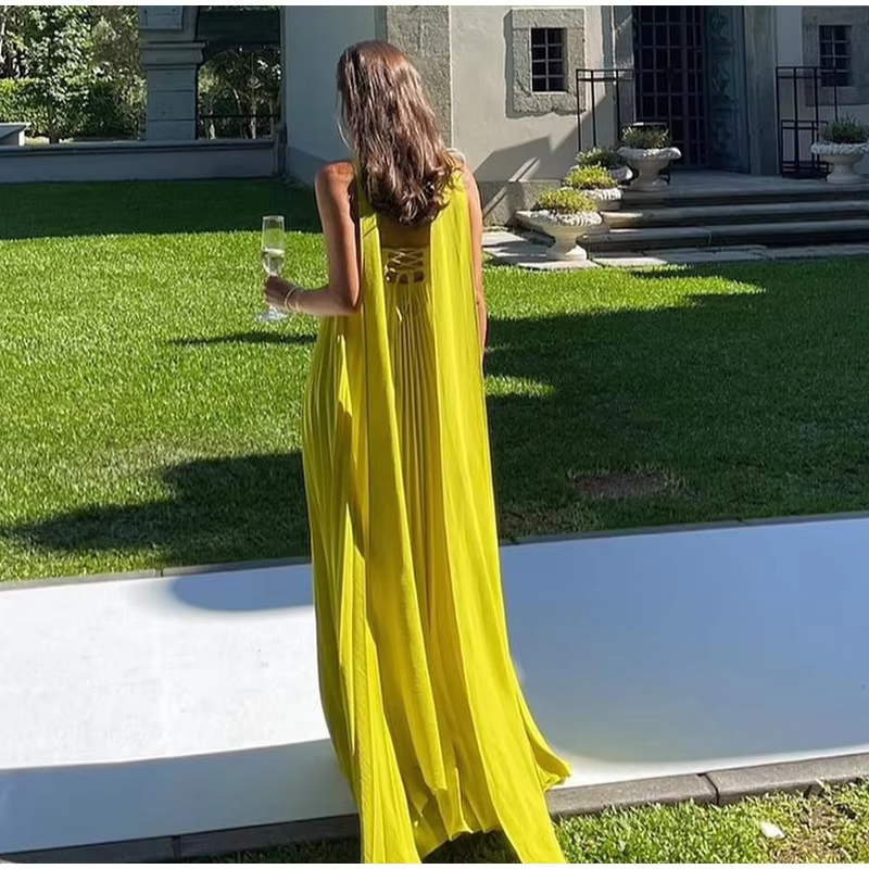 2025 New Women Strapless Ribbon Pleated Dresses Sexy Sleeveless Long Evening Party Gowns fg7421 - View 6 | VelvetHem