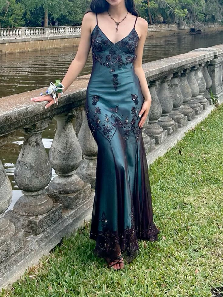 Vintage Blue and Black Prom Dress Evening Party Dress fg6948 - VelvetHem