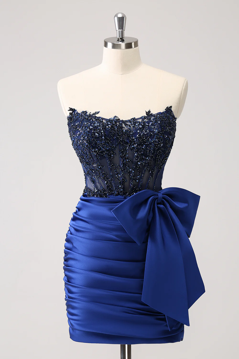 Tight Strapless Pleated Short Homecoming Dress with Bow fg6263 - View 4 | VelvetHem
