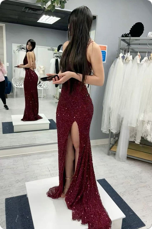 Long Evening Dresses Mermaid Sequins Prom Dress with Silt fg6711 - View 2 | VelvetHem