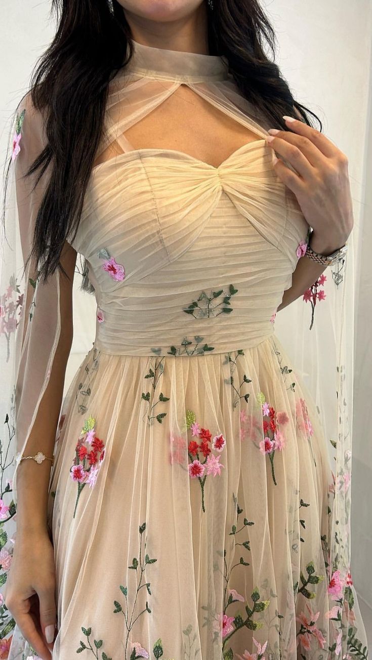 A-line Tulle Floral Long Prom Dress Unique Evening Dress fg6967 - View 3 | VelvetHem