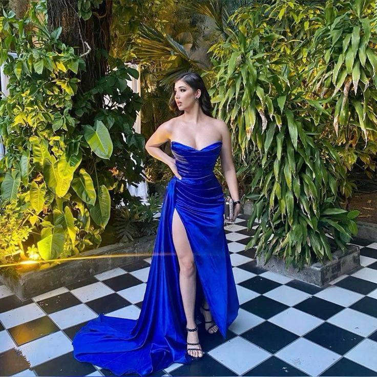Royal Blue Strapless Long Prom Dress With Slit fg6717 - View 2 | VelvetHem