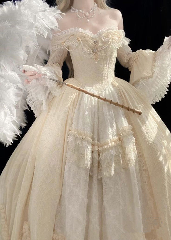 A Line Off Shoulder Ball Gown Wedding Dress Lace Princess Dress fg7293 - View 3 | VelvetHem