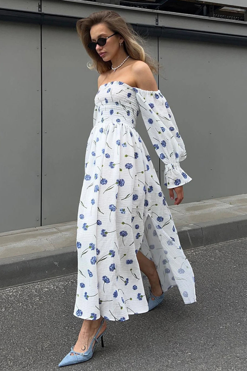 Vintage Ruffle Midi Side Slit Floral Dress - View 6 | VelvetHem
