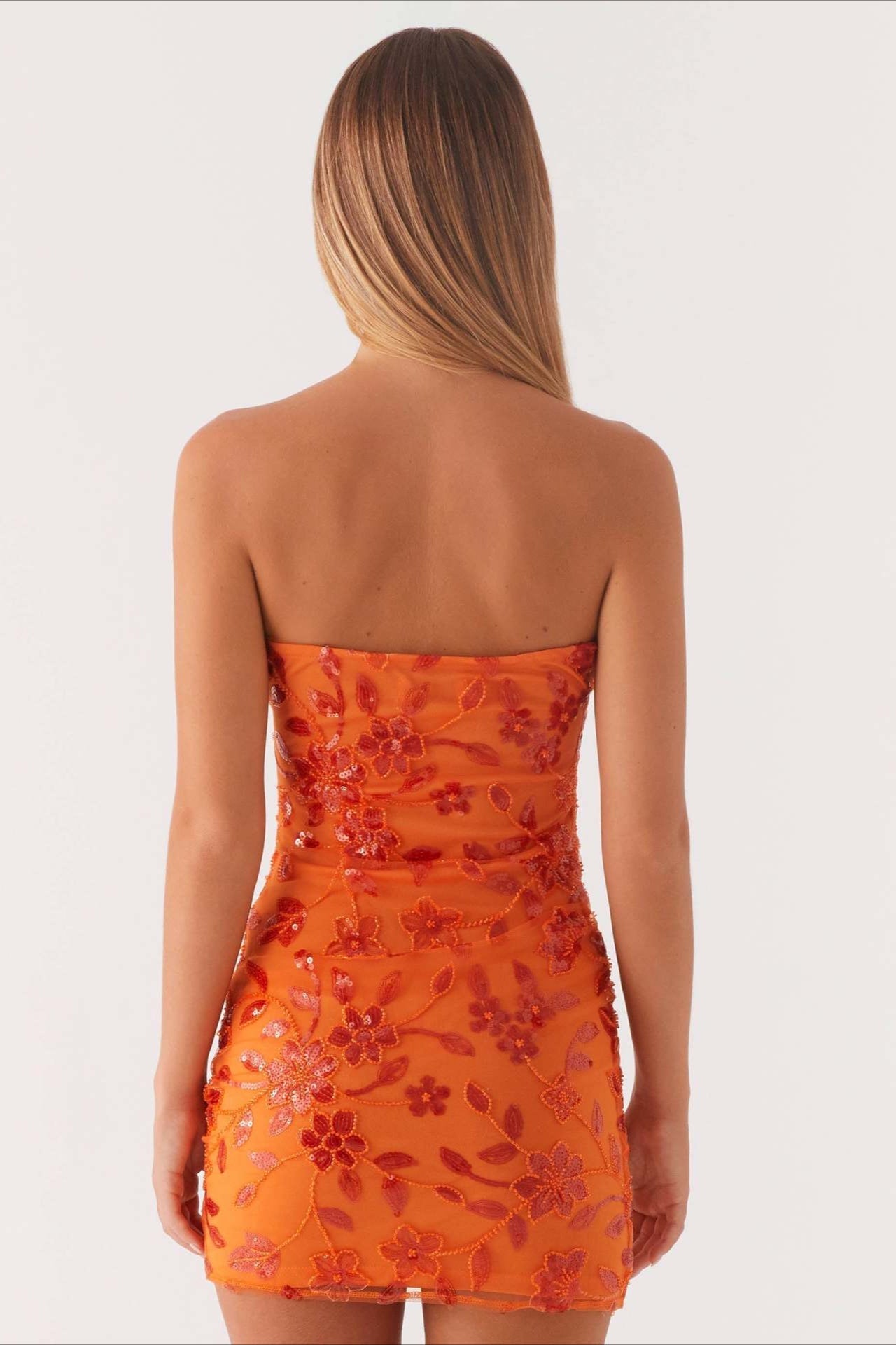 Strapless Sequin Embroidery Bodycon Mini Floral Dress