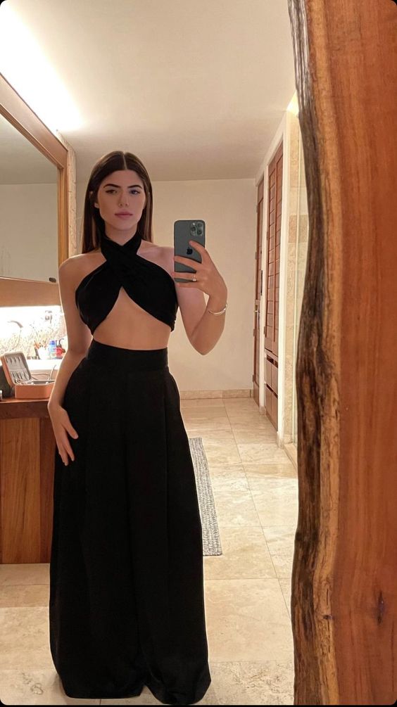 Two Piece Black Long Prom Dress Sexy Charming Evening Dress - VelvetHem