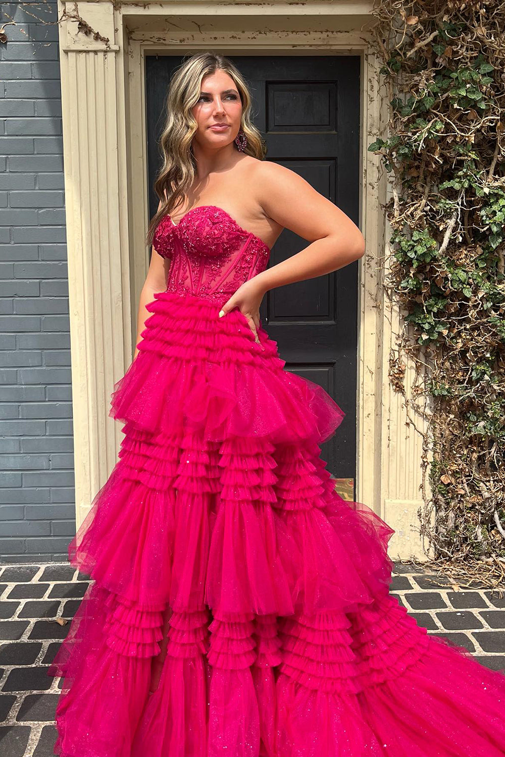 A-Line Sweetheart Tiered Long Tulle Prom Dress - VelvetHem
