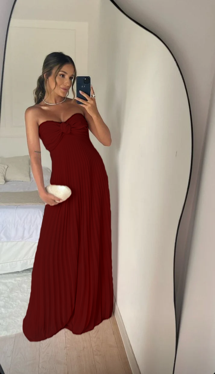 Strapless A Line Pink Long Prom Dress Pleated Formal Party Gown fg6582 - View 4 | VelvetHem
