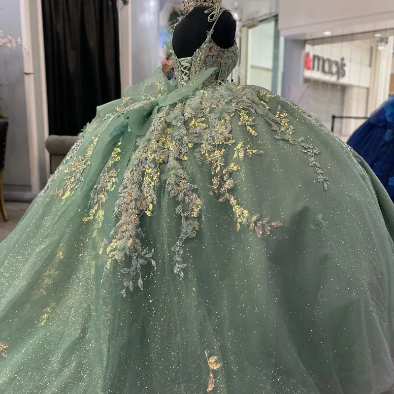 Shimmering Light Green Quinceanera Ball Gown Dress with Corset Style fg6579 - View 2 | VelvetHem