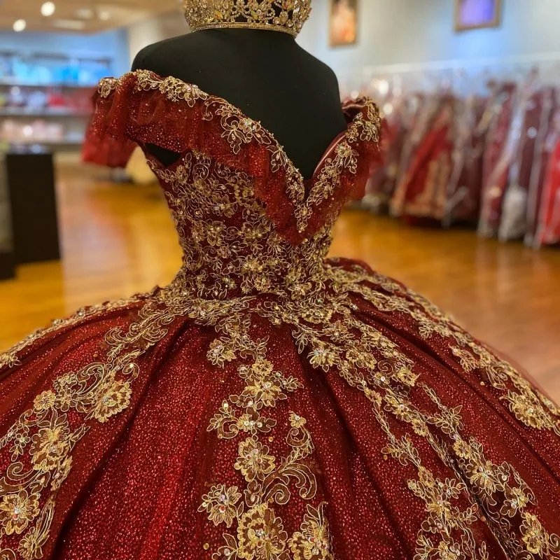 Dark Red Sequins Quinceanera Dresses 2024, Lace Up Ball Gown Prom Gowns fg6290 - View 2 | VelvetHem