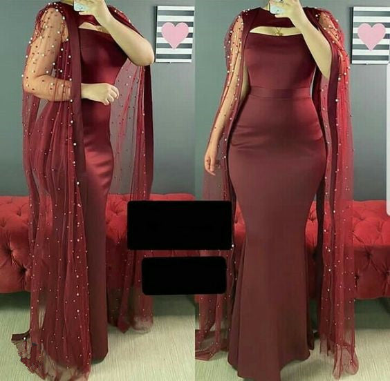Elegant Mermaid Prom Dresses Floor Length Formal Party Dress Burgundy Prom Gowns fg6610 - VelvetHem