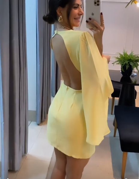 Yellow Long Sleeves Simple Short Formal Dress fg6208 - View 2 | VelvetHem