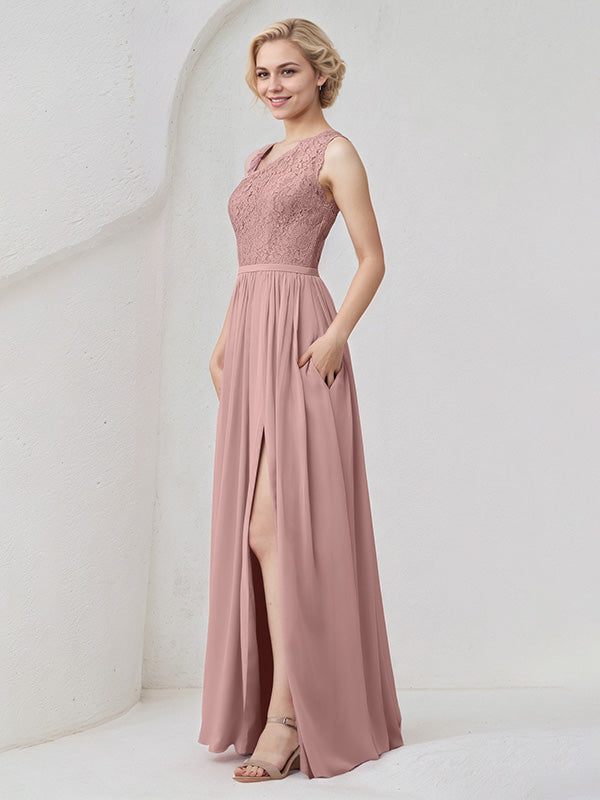 Dusty Rose Chiffon A Line One Shoulder Floor Length Bridesmaid Dress With Appliques