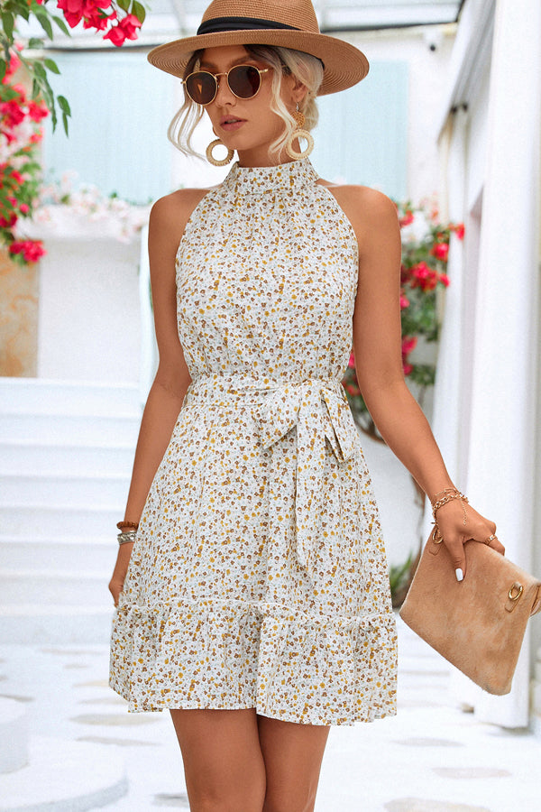 Valeriana Effortless Dress with Floral Neckline Elevated Occasion Wear