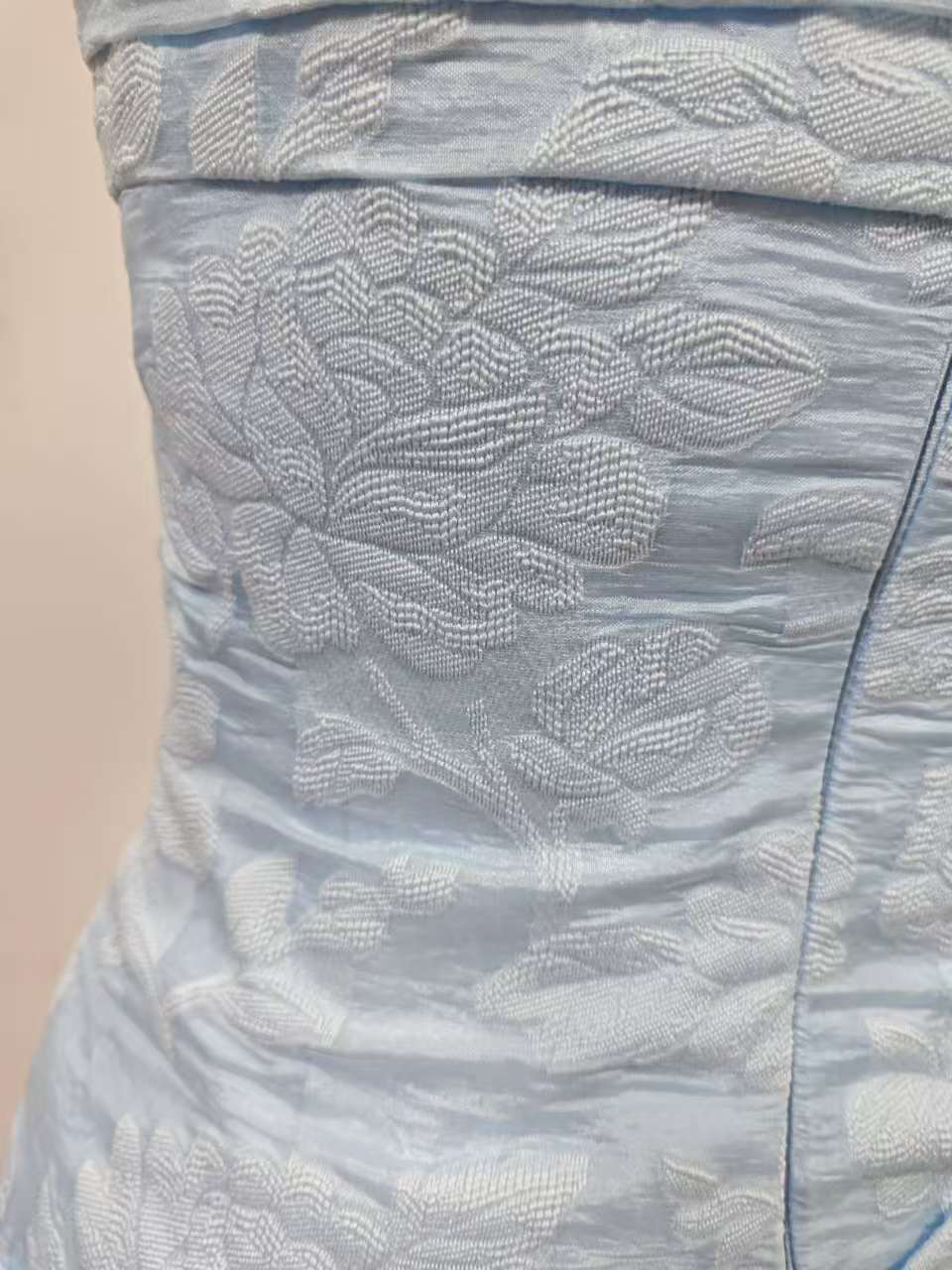 Chic Blue Strapless Satin Print Floral Long Prom Dress Sheath Slit Evening Dress Y8152