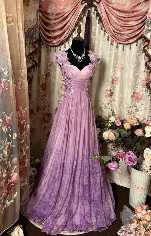 Sweetheart Flowers Chiffon Long Prom Dress,Long Evening Gowns fg7150 - View 2 | VelvetHem