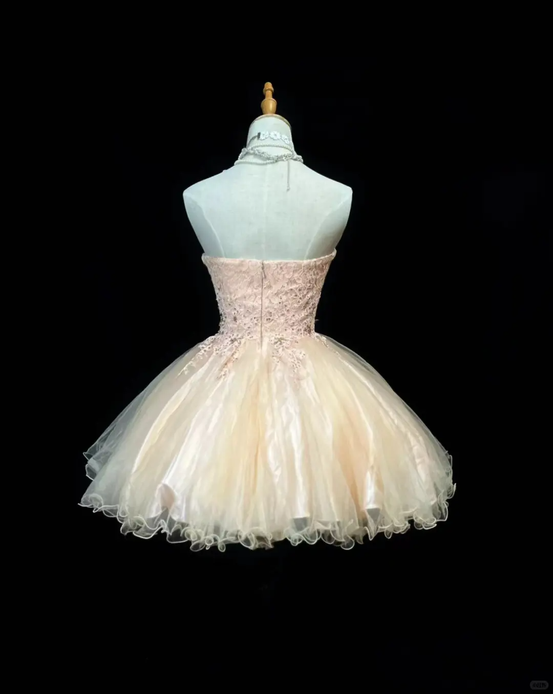 Sweet Peach Powder Strapless Tulle Lace Beaded Homecoming Dress A Line Short Party Dress - View 3 | VelvetHem