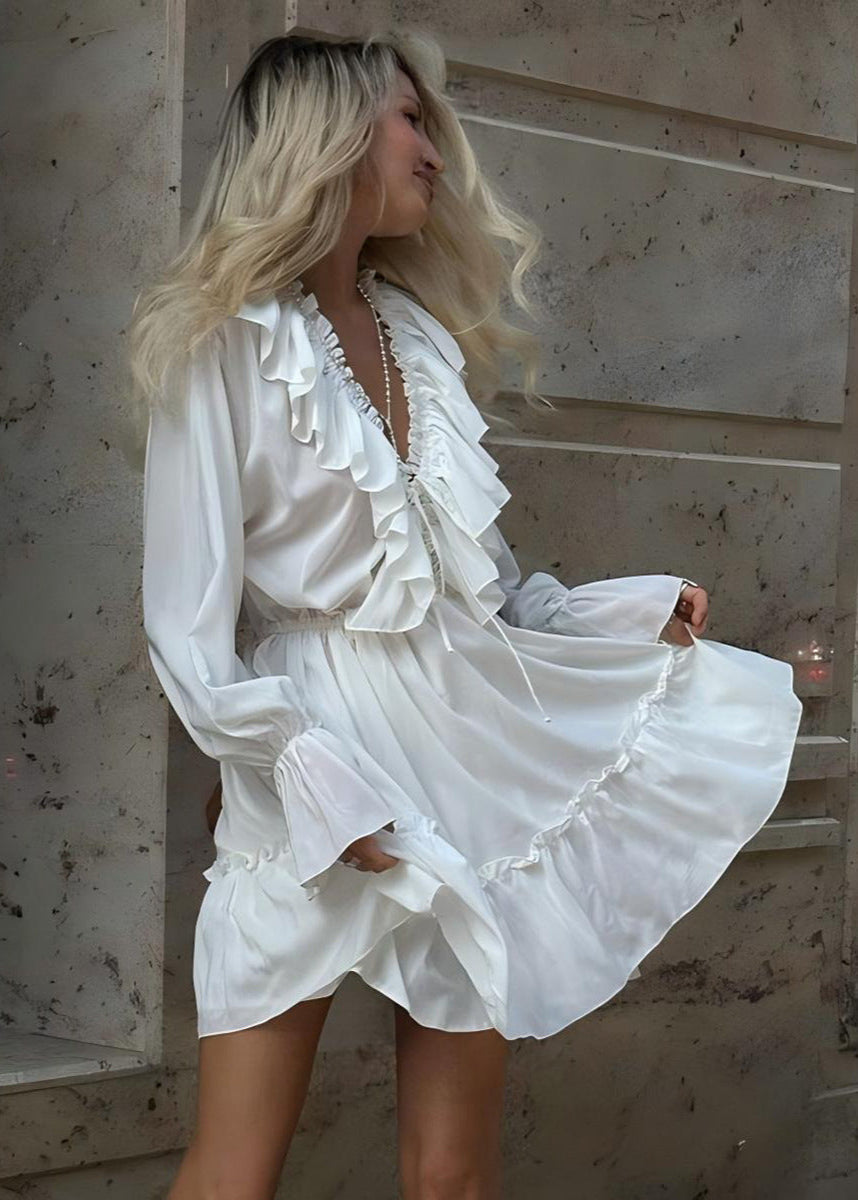 Ruffled Long Sleeve Mini Dress Romantic Boho Charm