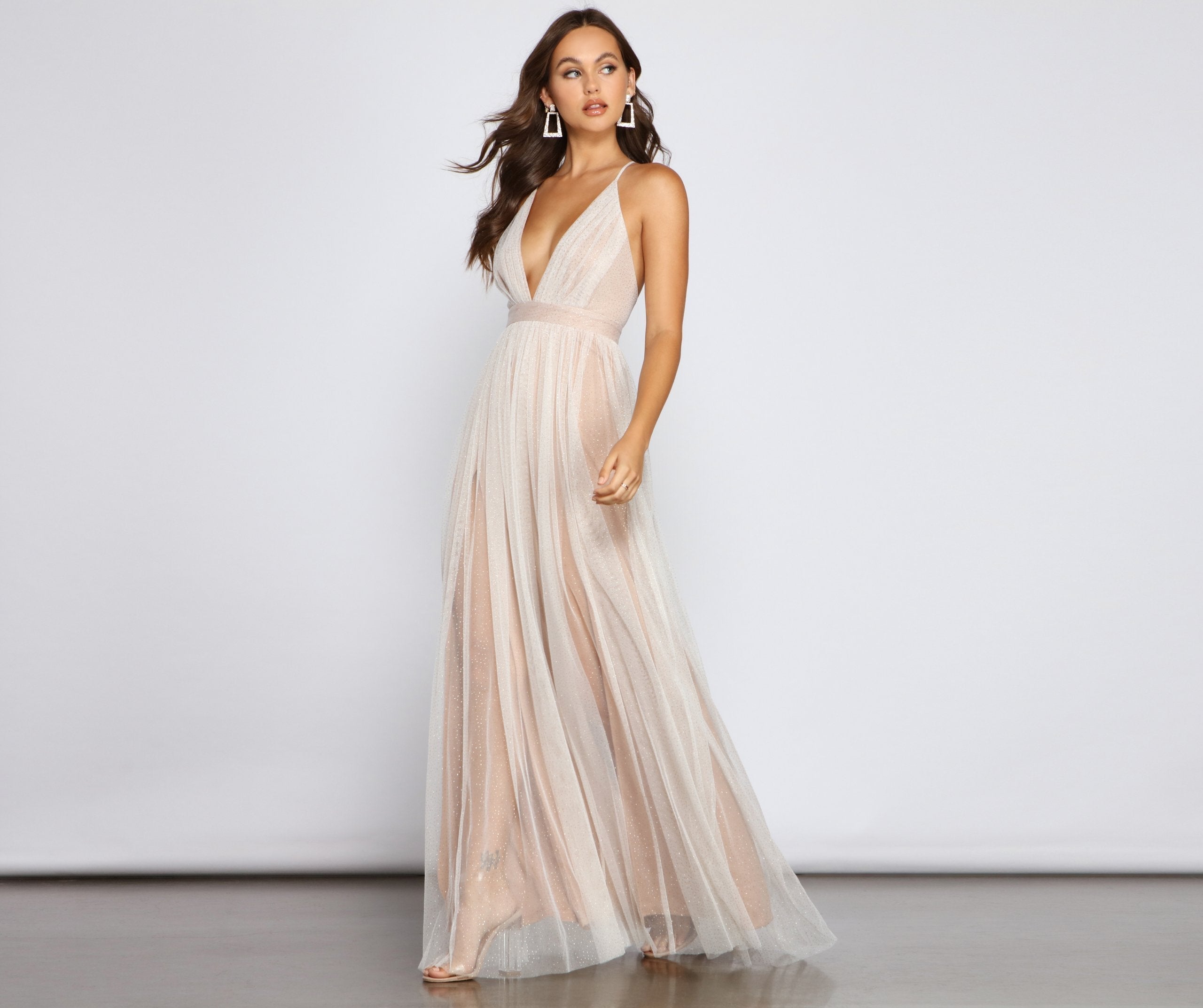 Corinne Glitter Tulle A Line Formal Dress
