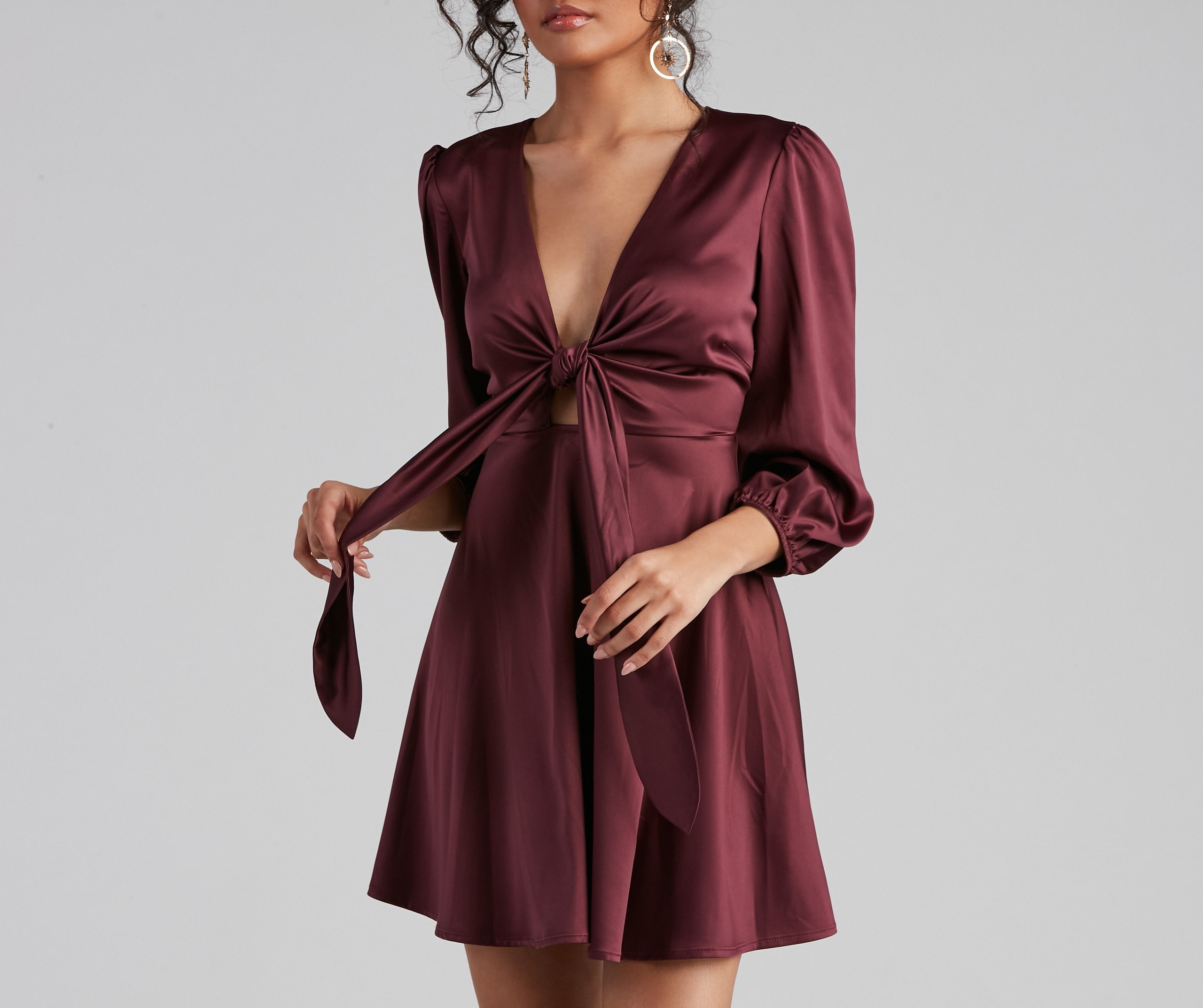 Sleek Satin Tie Front Mini Dress