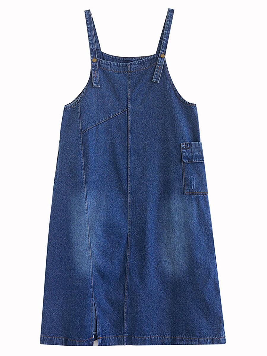 Women Summer Casual Washed Spliced Denim Overall Dress