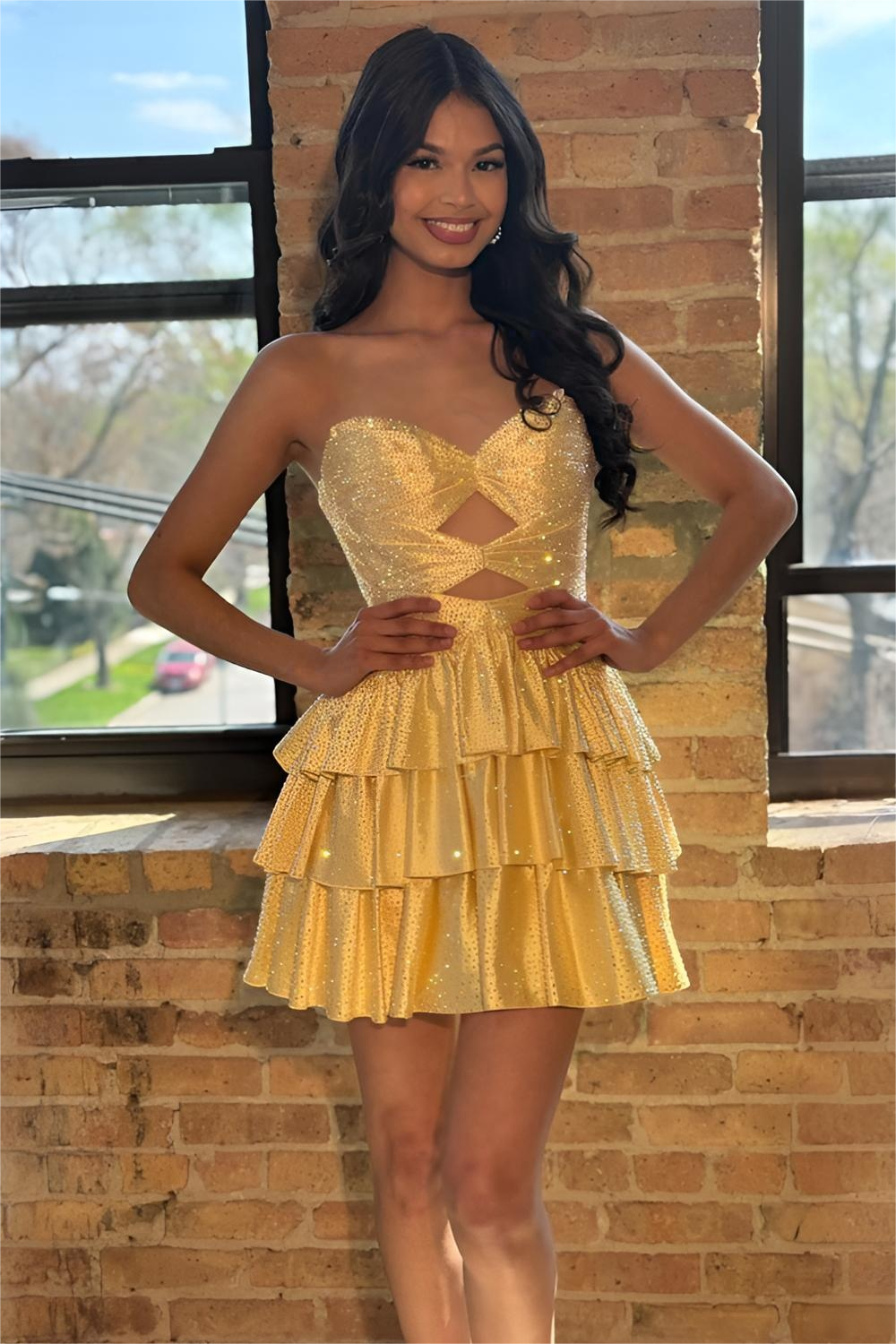 Sparkly A Line Sweetheart Orange Short Homecoming Dress with Beading Keyhole - View 4 | VelvetHem