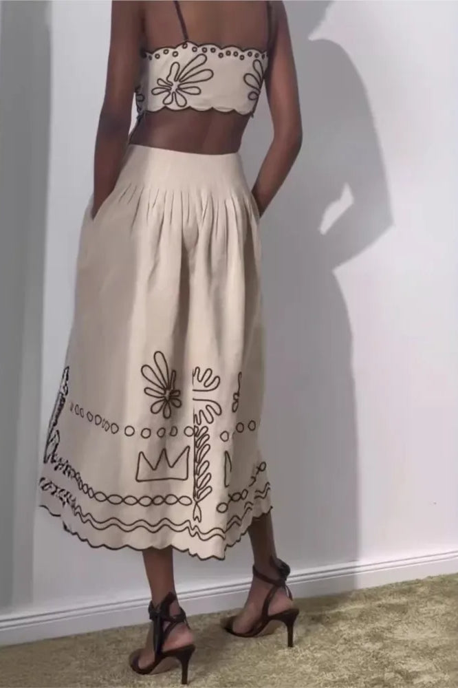 Contemporary Embroidered Spaghetti Strap Dress for Modern Fashion Wear