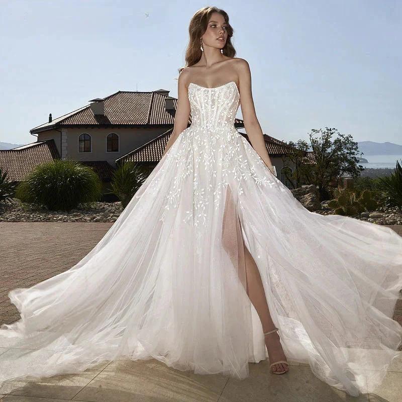 Sweetheart Crystal Spaghetti Strap Wedding Dress Elegant Tulle Sleeveless A-Line Bride Party Sexy Backless Trouwjurk (ZD13342)