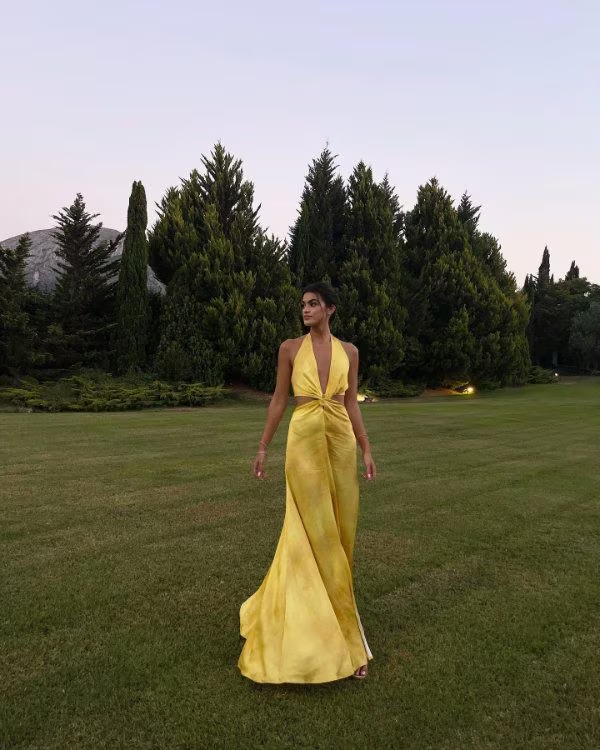 Pretty A line Halter Neckline Long Yellow Prom Dress Evening Dress Formal Dress - View 2 | VelvetHem