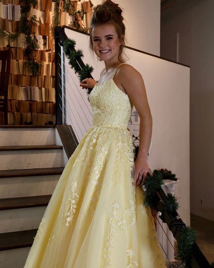Yellow Lace Prom Dresses, Formal Ball Dress, Evening Dress, Dance Dresses, School Party Gown