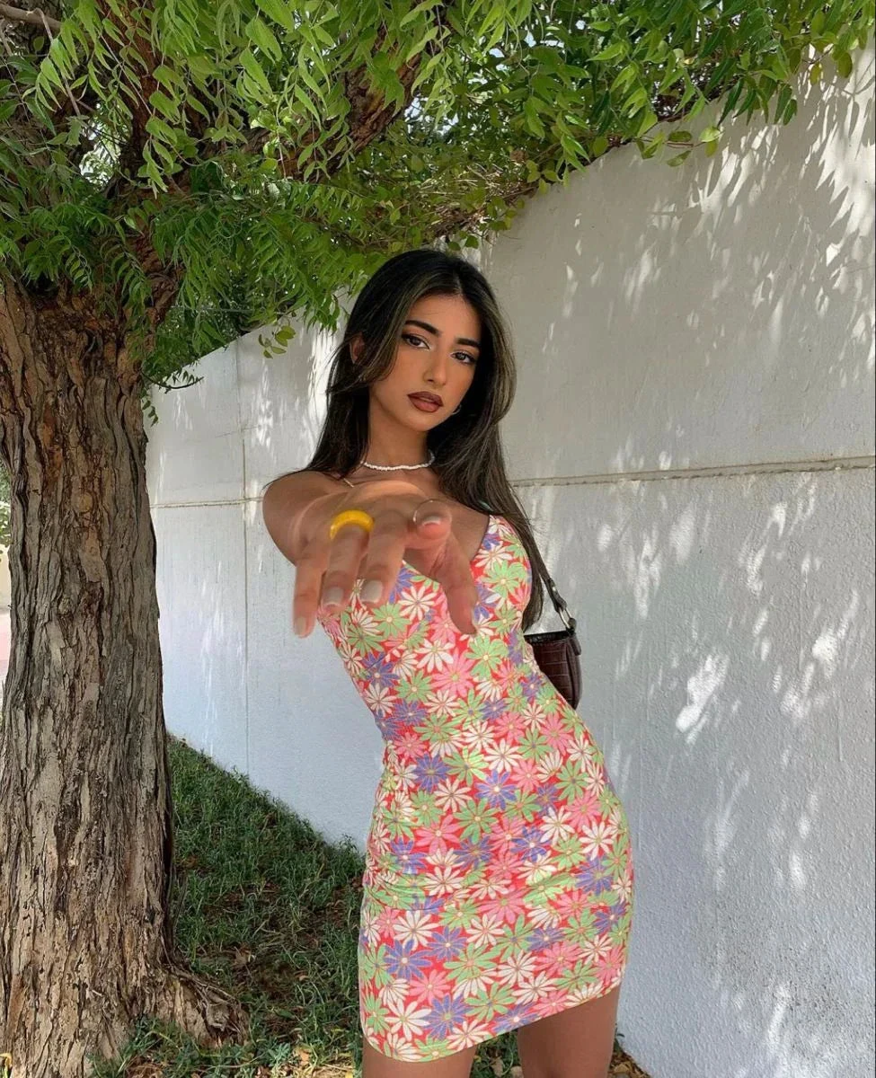 Floral Print Spaghetti Straps Mini Homecoming Dress (ZD11981)