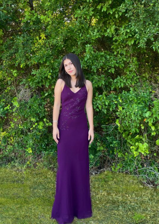 Spaghetti Straps V Neck Sheath Evening Dress Purple Party Dress - View 2 | VelvetHem