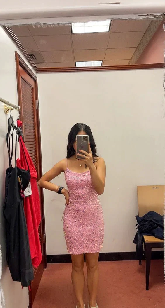 Pink Sparkly Homecoming Dress Formal Dress Pageant Dance Dresses Back To School Party Gown (ZD12676)