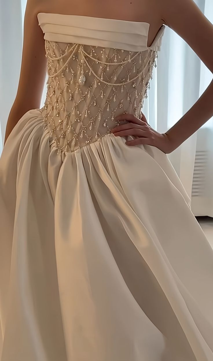 A Line Stunning Strapless Satin Wedding Dresses With Beads fg7297 - View 5 | VelvetHem
