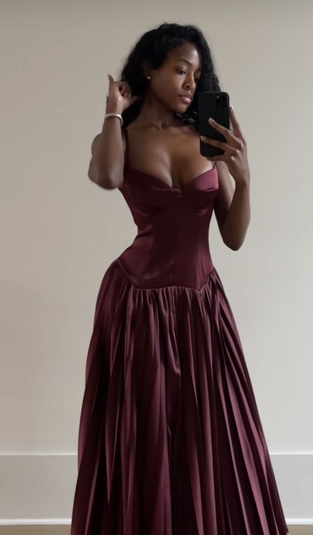 Burgundy Spaghetti Straps A-Line Long Party Dress Birthday Outfits fg7248 - VelvetHem