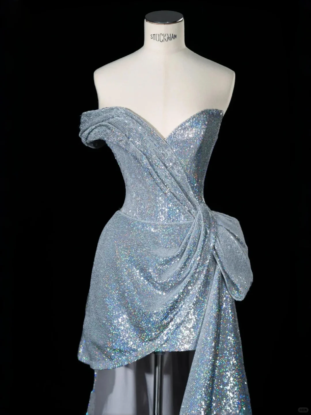 Glitter Blue Off The Shoulder Sequins Birthday Dress Formal Graduation Homecoming Dress