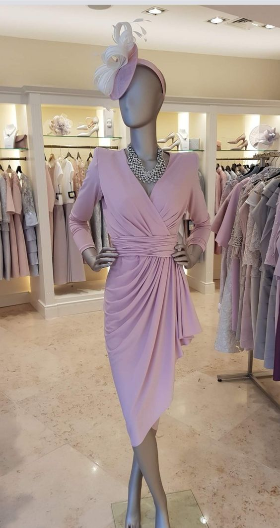 Simple Pure Color V Neck Long Sleeves Party Dress - View 2 | VelvetHem